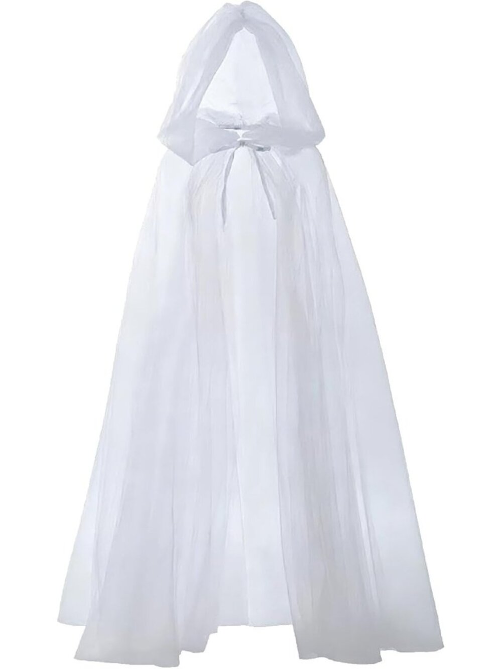 White Halloween Hooded Sheer Cloak 59" Witch Ghost Cosplay Costume Cape